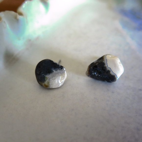 Vintage Handmade Zebra Calcite Post Earrings - Picture 9 of 10